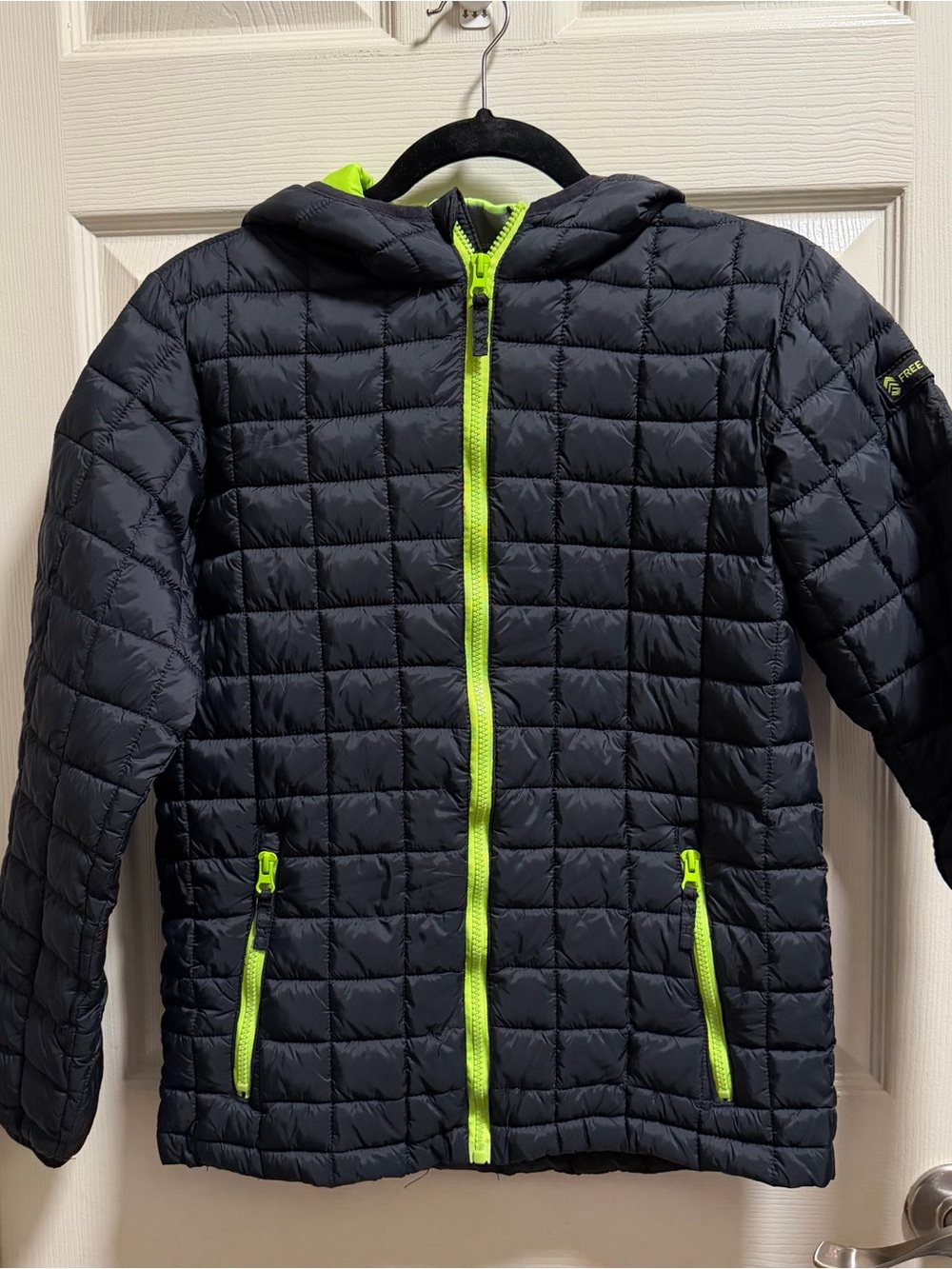 Free Country Black Puffer Jacket with Neon Green Trim